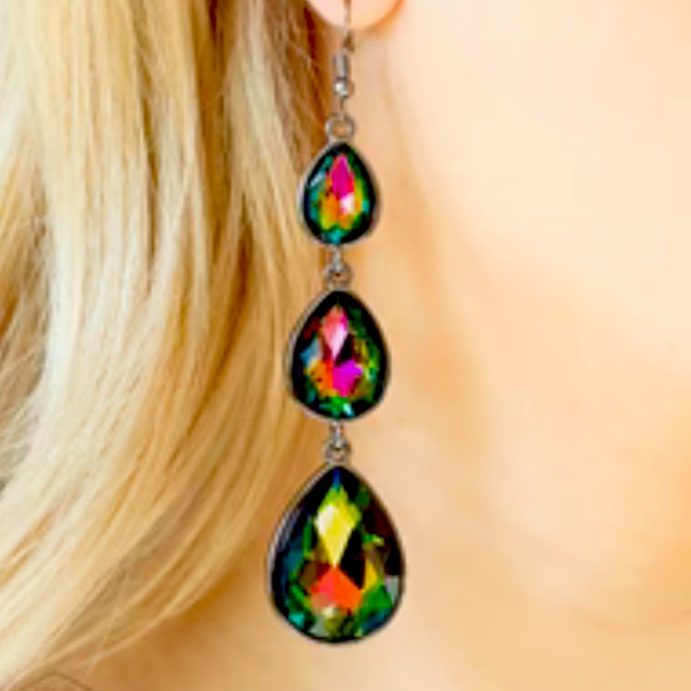 Elegant Multicolor Oil Spill Drop Earrings